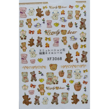 Nail Art Stickers - Teddy Bears - XO3068